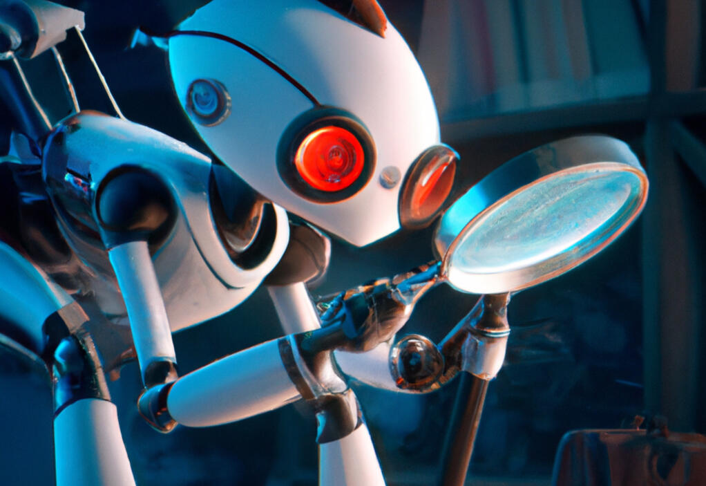 A robot inspecting something with a magnifying glass